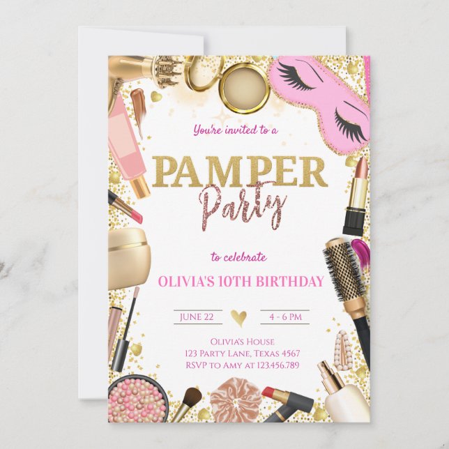 Invitation Cute Pamper Party Birthday (Devant)