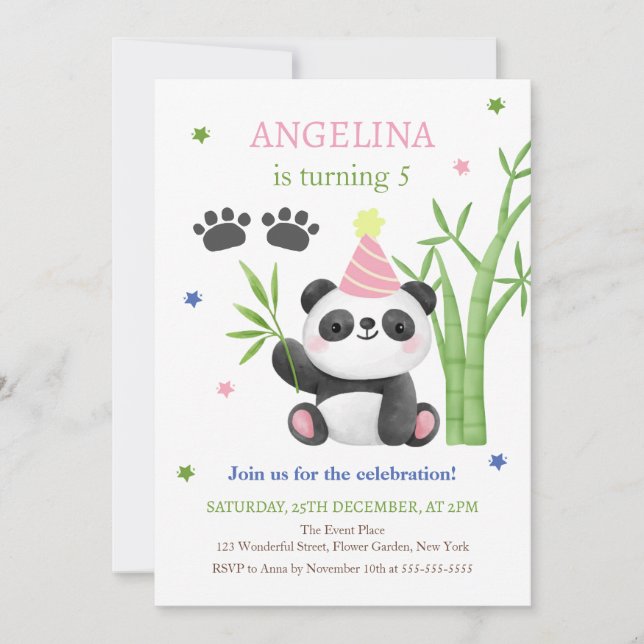 Invitation Cute Panda Bear Bamboo Birthday  (Devant)