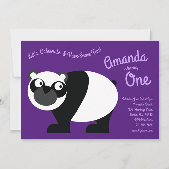 Invitation Cute Panda Bear Enfants 1er Anniversaire Fête Invi (Devant)