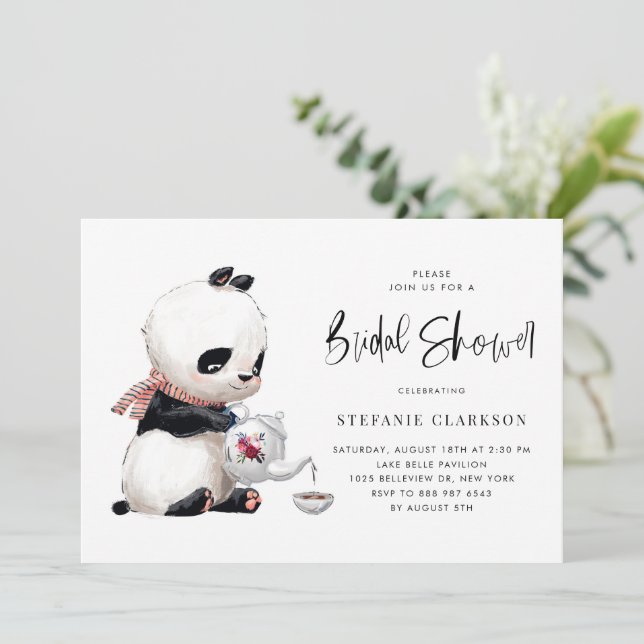 Invitation Cute Panda Illustration Tea Fête des mariées temps (Debout devant)