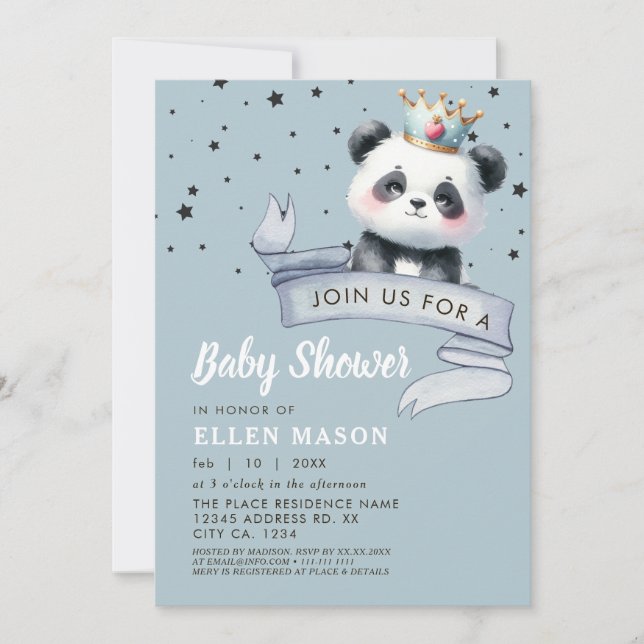 Invitation Cute Panda Ours Étoiles Ciel bleu Baby shower (Devant)