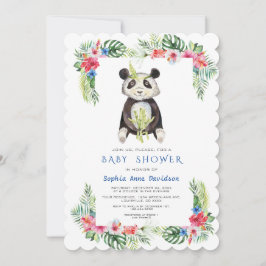Invitation Cute Panda Ours Fleurs tropicales Baby shower cadr