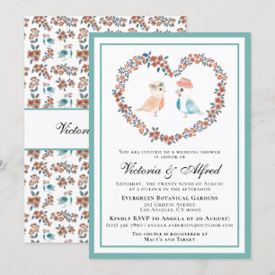 Invitation Cute Pastel Aquarelle Inséparables Couples Douche
