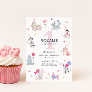 Invitation Cute Pastel Chien Girls Premier Anniversaire