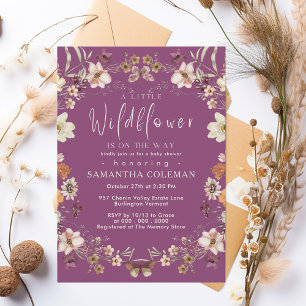 Invitation Cute Pastel Fleur sauvage Berry Baby shower violet