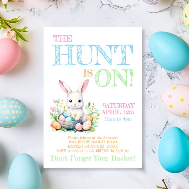 Invitation Cute Pastel Lapin Lapin Chasse aux Oeufs de Pâques (Cute Pastel Bunny Rabbit Easter Egg Hunt Invitation)