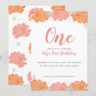 Invitation Cute Pastel Peonies Baby Girl's 1st Birthday Party