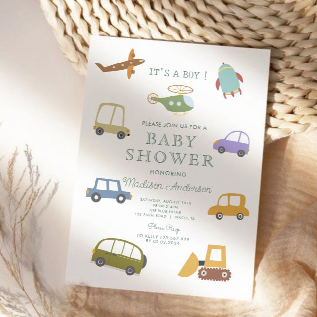 Invitation Cute Pastel Voiture Truck Plane Baby shower de fus (Créateur téléchargé)