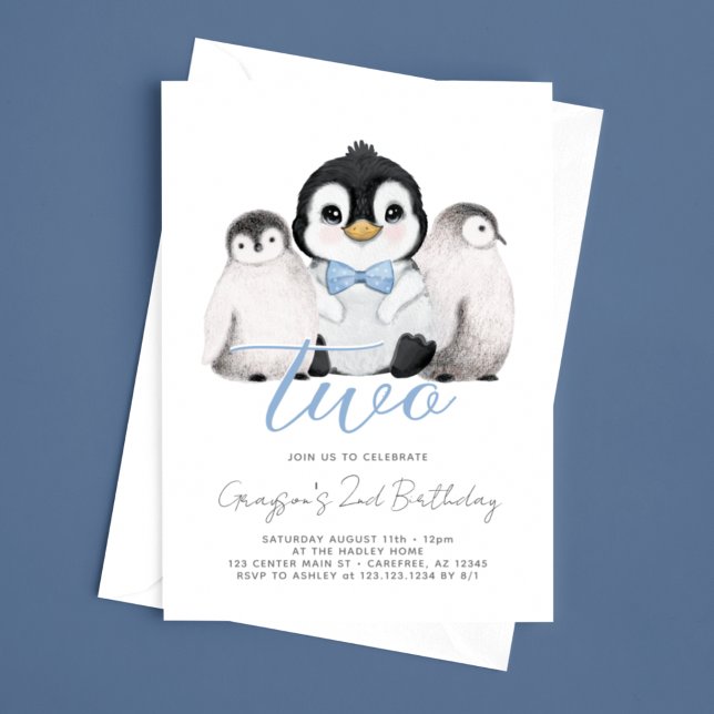 Invitation Cute Penguin Enfants 2e anniversaire (Créateur téléchargé)