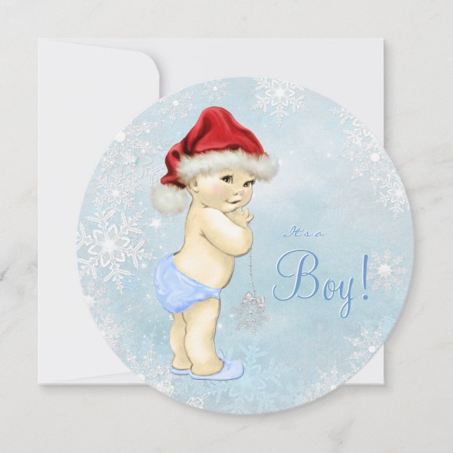 Invitation Cute Père Noël Baby Blue Snowflake Baby shower (Devant)