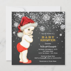 Invitation Cute Père Noël Baby Boys Baby shower Snowflake