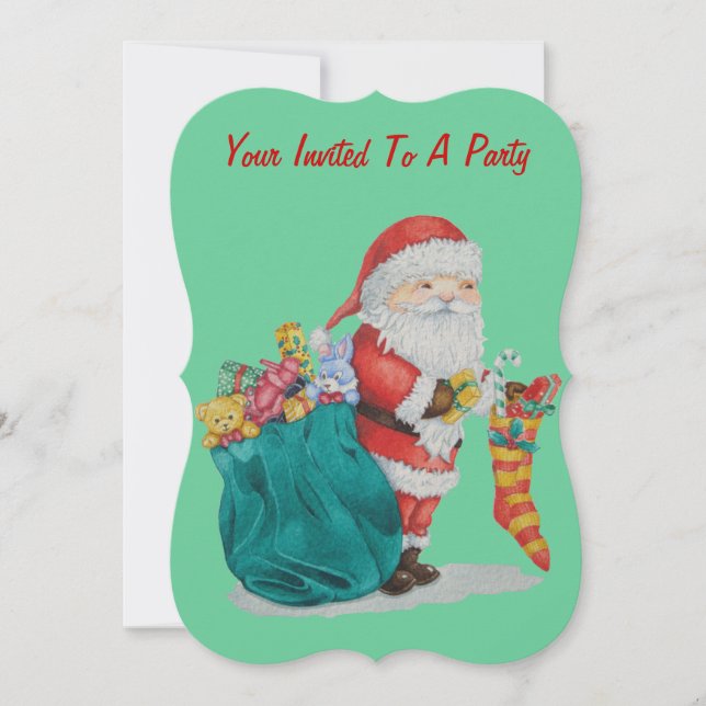 Invitation Cute père Noël se prépare pour Noël (Devant)