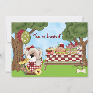 Invitation Cute Personnalisé Chien Chien Pique-Nique Filles A