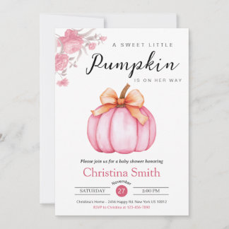Invitation Cute Petit Citrouille Rose Floral Baby Girl Douche