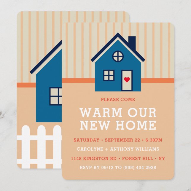 Invitation Cute Petite Maison | Fête du réchauffement du foye (Devant / Derrière)