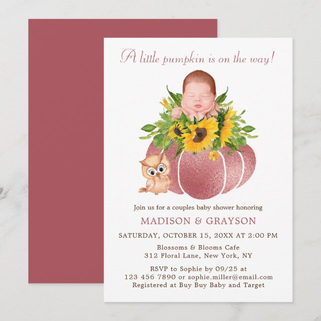 Invitation Cute Petits Couples Citrouilles Baby shower Invita (Devant / Derrière)