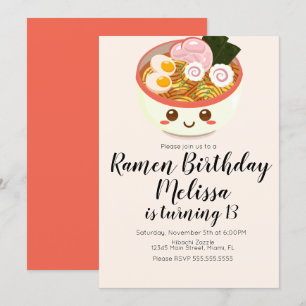 Invitation Cute Pho Ramen Oriental de fête d'anniversaire B