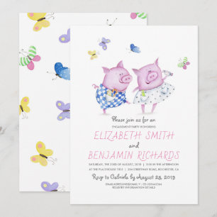 Invitation Cute Pigs Couple Sweet Engagement Party