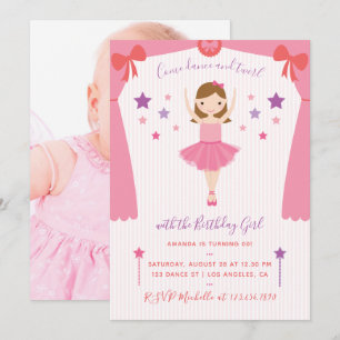 Invitation Cute Pink Ballerina Anniversaire ajouter photo Inv