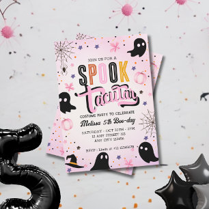 Invitation Cute Pink Black Spooktacular Anniversaire Hallowee