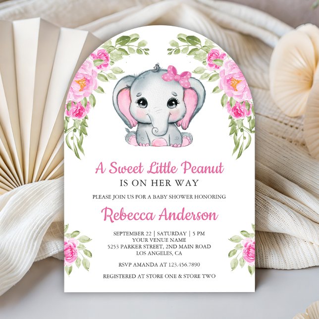 Invitation Cute Pink Bow Floral Elephant Baby Shower (Créateur téléchargé)