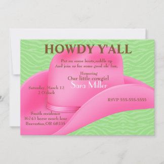 Invitation Cute Pink Country Cowboy Casquette Anniversaire In