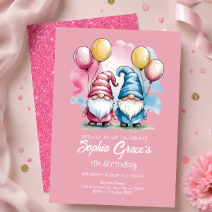 Invitation Cute Pink Gnome 1er Anniversaire