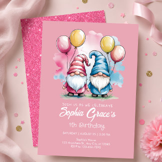 Invitation Cute Pink Gnome 1er Anniversaire