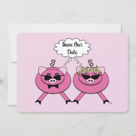 Invitation Cute Pink Pig Couple Save the Date | Back Photo