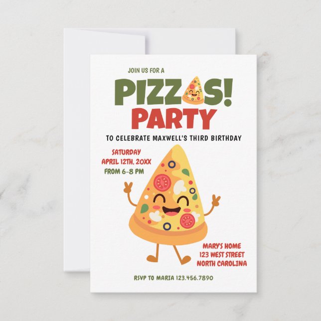 Invitation Cute Pizza fête d'anniversaire (Devant)