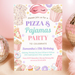 Invitation Cute Pizza & Pyjama Fête de Sommeil Fille Annivers