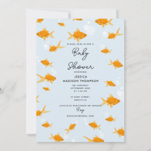 Invitation Cute poisson d'or nager dans le Baby shower aquati