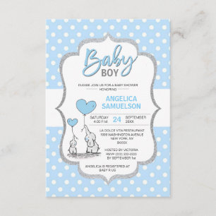 Invitation Cute Polka Dot Blue Grey Elephant Baby shower GARY