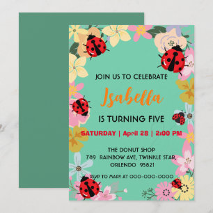 Invitation Cute Polka point Ladybug Daisy Sprin Flower Annive
