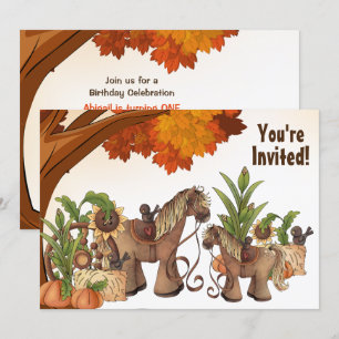 Invitation Cute Ponies Automne Cheval 1er Anniversaire
