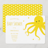 Cute poulpe Coeur Jaune Baby shower horizontal