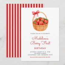 Cute Preppy Berry First Strawberry Birthday