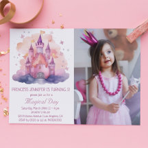 Cute Princess Castle Girl Birthday Party Invitatio