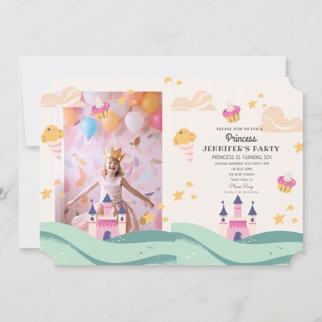 Invitation Cute Princess Photo Pink Castle Anniversaire (Devant)