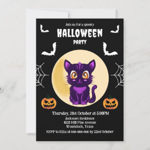Invitation Cute Purple Cartoon chat enfants halloween fête