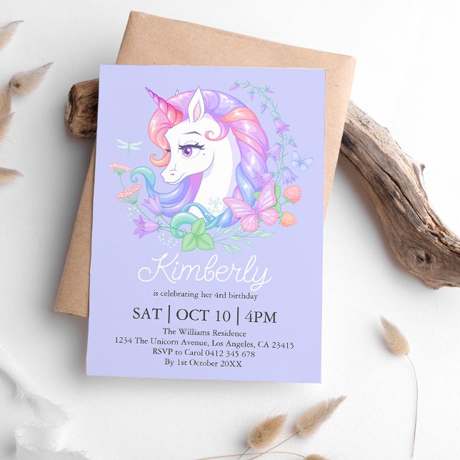 Invitation Cute Purple Unicorn Tous les âges Anniversaire de  (Créateur téléchargé)