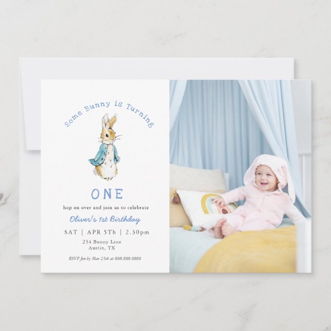 Invitation Cute Rabbit Baby boy 1st birthday  Photo (Devant)