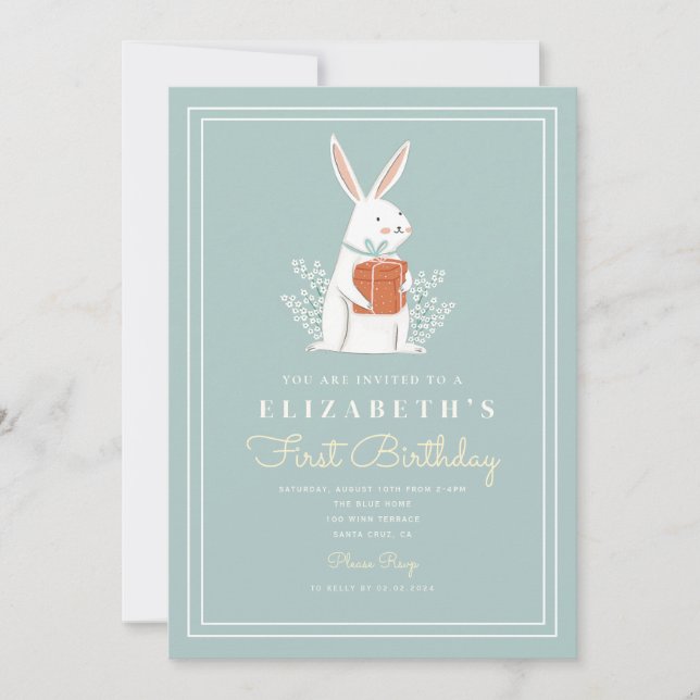 Invitation Cute Rabbit Premier anniversaire 1er anniversaire  (Devant)