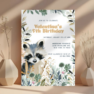 Invitation Cute Raccoon Anniversaire Bois Aquarelle Nature