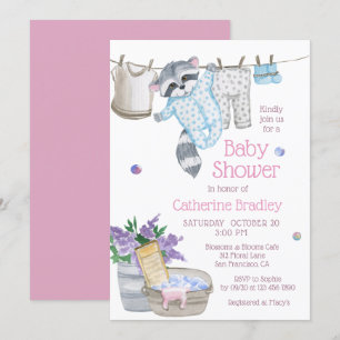 Invitation Cute Raccoon Jour de lavage Baby shower d'aquarell
