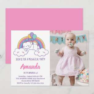 Invitation Cute Rainbow Caticorn Anniversaire Photo Invitatio