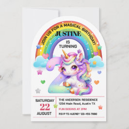 Invitation Cute Rainbow et Unicorn 2e fête d'anniversaire