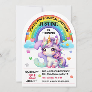 Invitation Cute Rainbow et Unicorn 3ème anniversaire