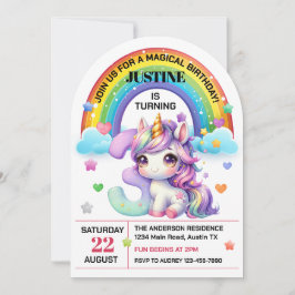 Invitation Cute Rainbow et Unicorn 3ème anniversaire