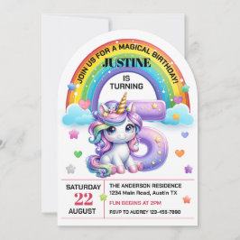 Invitation Cute Rainbow et Unicorn 5e fête d'anniversaire